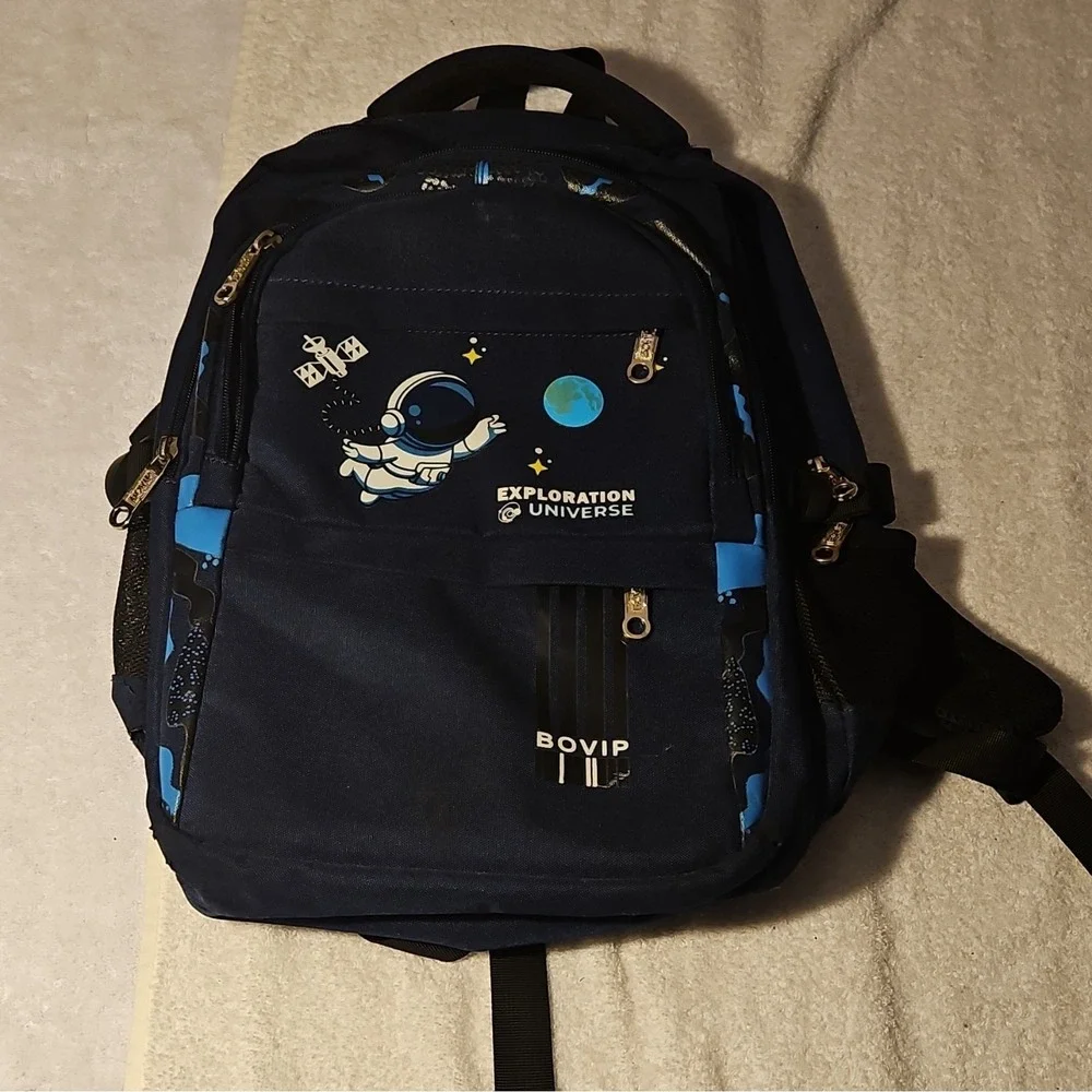 BOVIP‎ Astronaut Space Kids Backpack Blue Medium Polyester Adjustable Strap